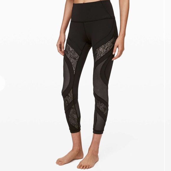 lululemon athletica Pants - LULULEMON Black Lace Mesh Wunder Under Tight